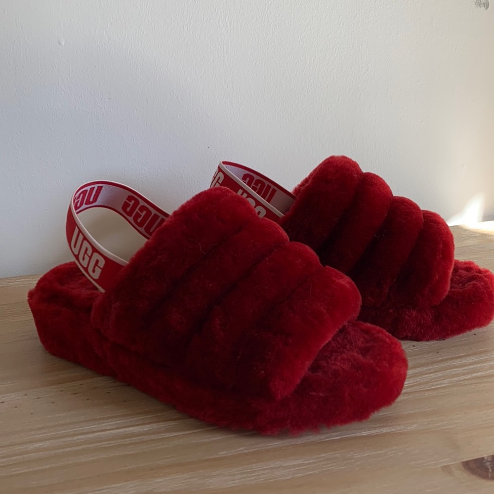 Women’s Cranberry Red UGG Fluff Yeah Ribbon Slides